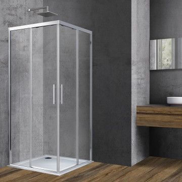 Душевое ограждение Vincea Soft  100х100х195 см, прозрачное стекло, профиль хром, левое/правое, квадратное/угловое, две двери раздвижные