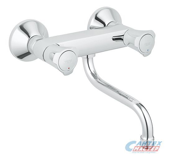 Смеситель для кухни/мойки Grohe Costa S двухвентильный, поворотный, с изливом, длина 200 мм, цинк, цвет хром, кухонный, хромированный, горизонтальный, кран, комплект, сантехника, водопроводные, размер, характеристики, высота, расстояние, длина (Грое)