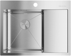Мойка кухонная Omoikiri Akisame 65-IN-L, 51х65 см, врезная, из нержавеющей стали, прямоугольная, цвет нержавеющая сталь, с отверстием под смеситель, с крылом справа, слив-перелив, врезная в столещницу, для кухни
