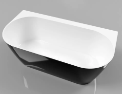 Ванна Whitecross Pearl B, 155х78 см, из искусственного камня, цвет- черный/белый глянцевый, (без гидромассажа) овальная, пристенная, правосторонняя/левосторонняя, правая/левая, универсальная