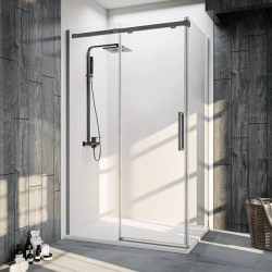 Душевой уголок Veconi Rovigo RV-070GR, 140х80 см, без поддона, прямоугольный/угловой, стекло прозрачное, (без сифона) без крыши, раздвижной, стеклянный, алюминиевый профиль (графит брашированный)
