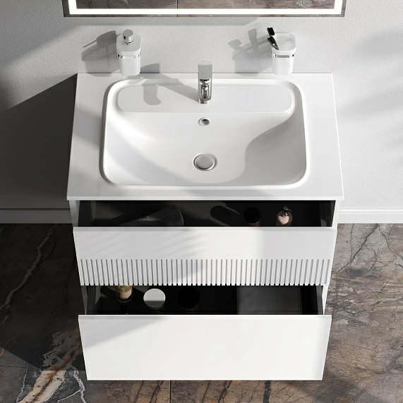 Тумба под раковину AM.PM Func 80, 802x489x685 мм, подвесная/напольная, цвет белый матовый, 2 выдвижных ящика, под раковину/умывальник, прямоугольная, универсальная