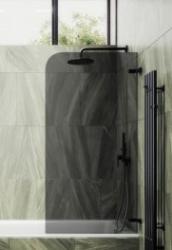 Душевая шторка на ванну MaybahGlass, 140х70,5 см, графитовое стекло/профиль черный, поворотная, закаленное стекло 6 мм, плоская/панель, правая/левая, правосторонняя/левосторонняя, универсальная