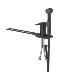 Смеситель с гигиеническим душем Milardo Tidy на унитаз, однорычажный, керамический, без излива, с гибким шлангом/лейкой, латунь, цвет черный матовый 001BL00M08