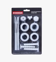 Набор монтажный Rommer 3/4" для подключения алюминиевых/биметаллических радиатора отопления, c тремя кронштейнами, присоединительный, белый, универсальный, в блистере, комплект 13 в 1