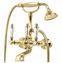 Смеситель для ванны/душа Cezares Diamond, настенный, двухвентильный, неповоротный, длина 150 мм, керамический, латунь, цвет золото 24 карат
