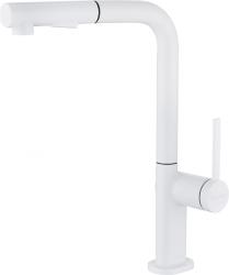 Смеситель для кухни/мойки Paulmark Neo, однорычажный, поворотный/выдвижной излив, керамический картридж, высокий, длина излива 210 мм, латунь, цвет белый матовый