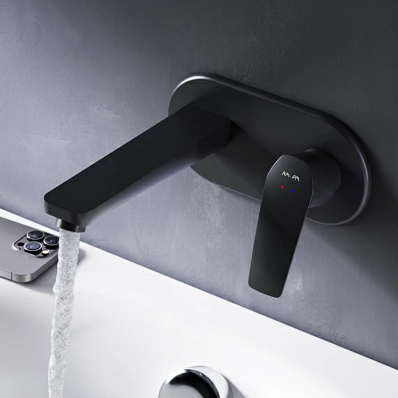 Смеситель для раковины Am.Pm Gem встраиваемый, однорычажный, излив средний, длина 187 мм, керамический, латунь, цвет черный, однозахватный