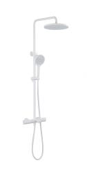 Душевая система ABBER Thermostat наружного монтажа, высота 860-1430 мм, цвет белый матовый, комплект: смеситель термостатический/излив/тропический душ (с верхней лейкой)/стойка/лейка/шланг, латунь AF8516FWL