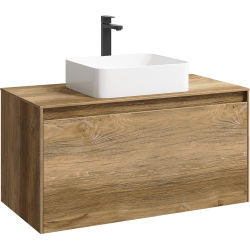 Тумба с раковиной Aqwella Mobi 100, 1000х650х500 мм, подвесная, 2 выдвижных ящика, МДФ, прямоугольная, цвет: дуб балтийский/раковина Олимпия 560, прямоугольная, цвет белый, керамика, без отверстия под смеситель