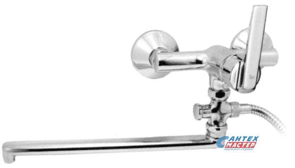 Смеситель для ванны/душа Teka Inca однорычажный, керамический, настенный, излив поворотный 300 мм, с гибким шлангом, душем/лейкой, латунь, цвет хром, длинный, универсальный, горизонтальный, рычажный, кран, комплект, сантехника, размер, характеристики