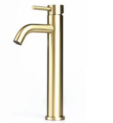 Смеситель для раковины/умывальника Accoona, однорычажный, неповоротный, керамический, высокий, длина излива 132 мм, нержавеющая сталь, цвет золотой сатин