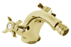 Смеситель для биде Cezares Lord, двухвентильный, низкий, длина излива 109 мм, неповоротный, керамический, латунь, цвет золото 24 карат, с донным клапаном