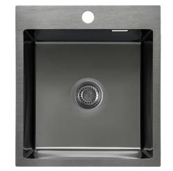 Мойка Ukinox Практика, 45х50 см, врезная, прямоугольная, цвет черная сталь, с отверстием под смеситель, перелив, без крыла, с выпуском, нержавеющая сталь