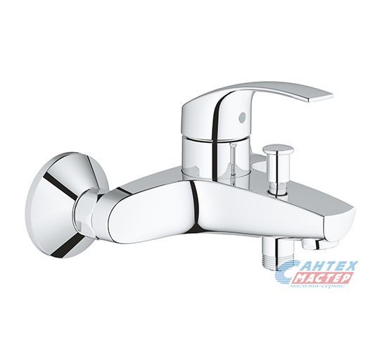 Смеситель для ванны/душа Grohe Eurostyle New однорычажный, керамический, настенный, излив фиксированный 161 мм, латунь, цвет хром, короткий, универсальный, горизонтальный, рычажный, кран, комплект, сантехника, размер, характеристики, высота