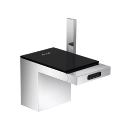 Смеситель для биде Axor MyEdition однорычажный, керамический, фиксированный излив, длина 12,1 см, латунь, цвет зеркальный черный хром, без шланга/лейки, со сливным гарнитуром