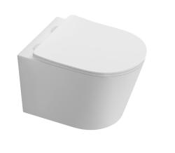 Унитаз подвесной Aquatek Таурус, белый, горизонтальный (в стену) выпуск, с быстросъемным сиденьем микролифт, дюропласт, безободковый, смыв торнадо, под скрытый бачок