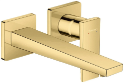 Смеситель для раковины Hansgrohe Metropol, скрытого монтажа, настенный, однорычажный, фиксированный излив, длина 22,5 см, керамический, латунь, цвет полированное золото, с донным клапаном