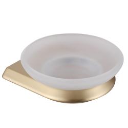 Мыльница ABBER Nord настенная, нержавеющая сталь/стекло, подвесная, округлая, для душа/ванны/мыла, в ванную комнату, цвет матовое стекло/золото матовое AA1558G