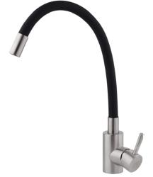 Смеситель для кухни/мойки AQUEDUC INWATER однорычажный, поворотный/гибкий, керамический, длина излива 250 мм, цинк/силикон, цвет хром/черный 346869