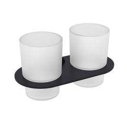 Стакан с держателем Raglo R300.08.06 двойной, с держателем, настенный, нержавеющая сталь/стекло, для зубных щеток в ванную/туалет/душевую кабину, цвет черный