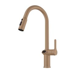 Смеситель для кухни/мойки Knotlor Inspiration, однорычажный, поворотный/выдвижной, с индикатором температуры, керамический, длина излива 175 мм, латунь, цвет бронза матовая