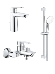 Комплект смесителей Grohe BauEdge 3 в 1, однорычажный смеситель для раковины/умывальника, ванны/душа, штанга с ручной лейкой, латунь, цвет хром 1000180