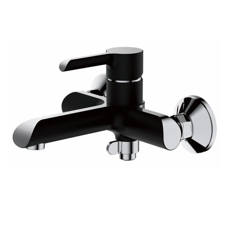 Смеситель для ванны/душа HAIBA однозахватный, хромированный, настенный, излив литой 181 мм, неповоротный, латунь, цвет черный