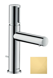 Смеситель для раковины/умывальника Axor Uno Select 110, однорычажный, фиксированный излив, длина излива 12,3 см, керамический, латунь, цвет полированное золото, со сливным гарнитуром