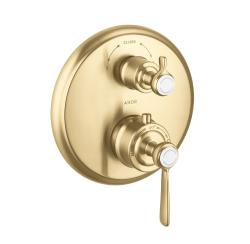 Смеситель для душа Axor Montreux, с запорным/переключающим вентилем, термостатический, с рычаговой рукояткой, скрытого/настенного монтажа, без излива/шланга/лейки, круглый, латунный, цвет шлифованная бронза, с термостатом