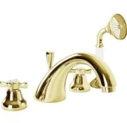 Смеситель для ванны/душа Cezares Lord, на борт ванны, двухвентильный, неповоротный, длина 200 мм, керамический, латунь, цвет золото 24 карат