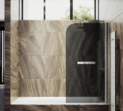 Душевая шторка на ванну MaybahGlass, 140х40 см, графитовое матовое стекло/профиль хром матовый, поворотная, закаленное стекло 6 мм, плоская/панель, правая/левая, правосторонняя/левосторонняя, универсальная
