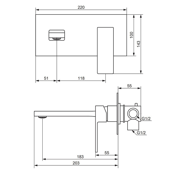 Смеситель для раковины/умывальника Damixa Gala, встраиваемый, однорычажный, неповоротный, керамический, длина излива 183 мм, латунь, цвет золото