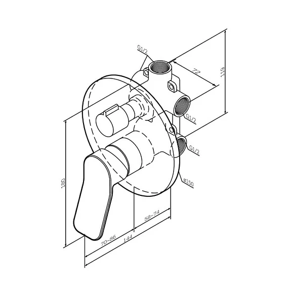 Смеситель для ванны/душа Am.Pm X-Joy однорычажный, скрытого монтажа, керамический, настенный, без излива/шланга/лейки, латунь хром