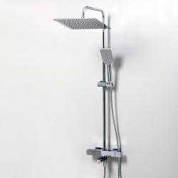Душевая система WasserKRAFT Mindel, высота 850-1250 мм, цвет белый матовый, комплект: термостатический смеситель/излив/тропический душ (с верхней лейкой)/стойка/лейка/шланг, наружного монтажа
