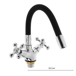 Смеситель для кухни/мойки Accoona, двухвентильный, поворотный/гибкий, керамический, длина излива 162 мм, цинк, цвет черный/хром