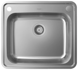Мойка кухонная Hansgrohe 500, S41, S412-F500, 58х52х21,5 см, врезная/встраиваемая сверху, нержавеющая сталь, прямоугольная, цвет нержавеющая сталь, 1 отверстие под смеситель, автоматический дренаж с сифоном