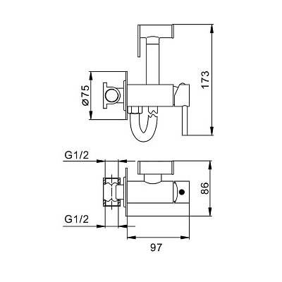 Смеситель с гигиеническим душем Splenka S99.52.07 встраиваемый, однорычажный, керамический, без излива, с гибким шлангом/лейкой, латунь/пластик, цвет серый