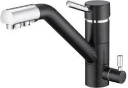 Смеситель для кухни/мойки EMAR, с подключением фильтра питьевой воды, однорычажный, керамический картридж, низкий, с поворотным изливом, длина излива 220 мм, латунь, цвет морион