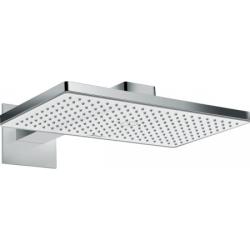 Верхний душ Hansgrohe Rainmaker Select 460, настенный монтаж, прямоугольный, с 1 режимом: Rain, размер 46,6х27 см, нержавеющая сталь/стекло, цвет хром/белый