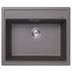 Мойка кухонная ABBER Quarz, 60х51х21,7 см, врезная, кварцевый композит, прямоугольная, цвет серый матовый, без отверстия под смеситель, без крыла, слив-перелив, врезная в столещницу, для кухни