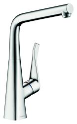 Смеситель для кухни/мойки Hansgrohe Metris M71 320, однорычажный, поворотный, керамический, с высоким L-образным изливом, высота излива 31,5 см, латунь, покрытие хром, цвет хром