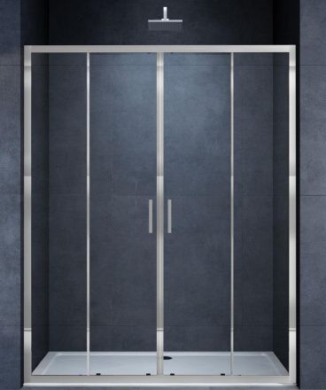 Душевая дверь Vincea Alpha  160х190 см, прозрачное стекло, профиль хром, левое/правое, плоская/в нишу, две двери раздвижные