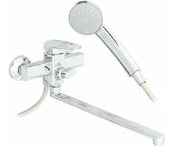 Смеситель для ванны/душа G-lauf однорычажный, керамический, настенный, излив длинный литой 322 мм, латунь хром LOF7-A033 (Глауф)