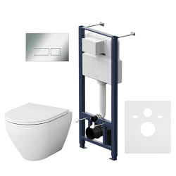 Комплект унитаза с инсталляцией AM.PM Spirit 2.0, c сиденьем микролифт, с пневматической клавишей цвет хром (кнопкой, клавишей двойного смыва), система для подвесного унитаза, со скрытым смывным бачком (бак), с подвесным унитазом