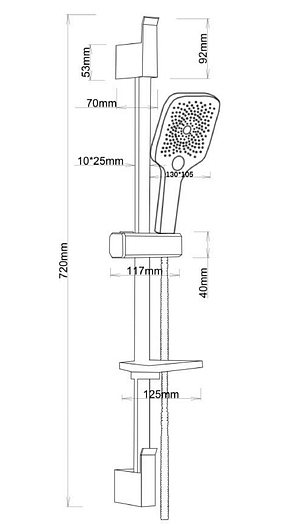Душевой гарнитур Esko SSS1303SQBlack прямоугольная, наружного монтажа, стойка высота 720 мм, цвет черный, комплект: стойка/лейка/шланг/мыльница, нержавеющая сталь, ABS пластик