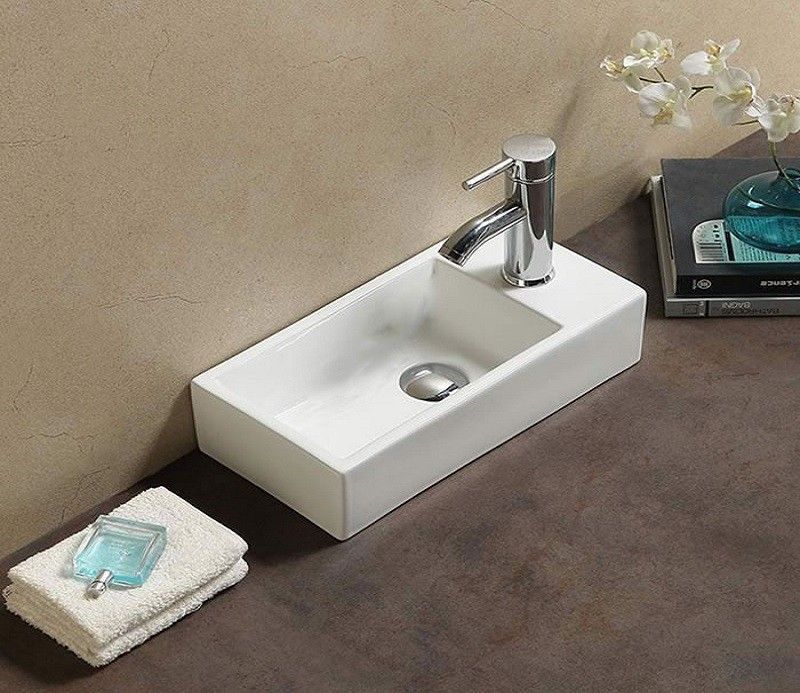 Раковина для ванной CeramaLux 9048DL 41х11х21 подвесная, прямоугольная, керамическая/фарфоровая, цвет белый, с отверстием под смеситель справа, без слива-перелива