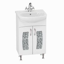Тумба с раковиной GRADEONIKA Муза 50, 48,2х28,6х69,5 см, напольная, 2 распашные дверцы, вставка матовое стекло с орнаментом лотос, МДФ/стекло, прямоугольная, цвет белый, прямоугольная 51841