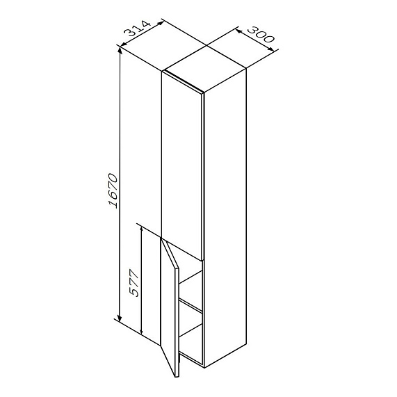 Пенал AM.PM Gem 30, 163х30х32 см, подвесной, (правый), с дверцей, с полками, цвет белый, в ванную комнату