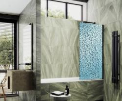 Душевая шторка на ванну MaybahGlass, 140х60 см, стекло с рисунком (ФП011)/профиль широкий, цвет черный, фиксированная, закаленное стекло 8 мм, плоская/панель, правая/левая, правосторонняя/левосторонняя, универсальная